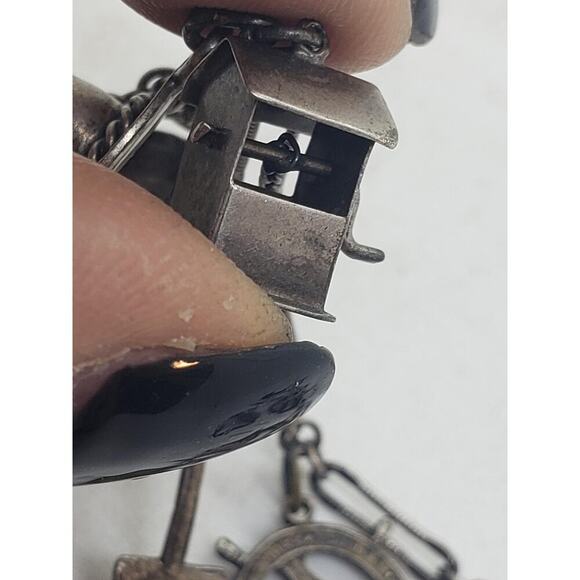 Vintage Sterling Silver Charm Bracelet Cowboy Nautical Scissors Ring Hat 7in - Picture 4 of 16